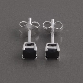 Silber Ohrstecker Zirkonia schwarz, 4mm