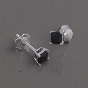 Silber Ohrstecker Zirkonia schwarz, 4mm