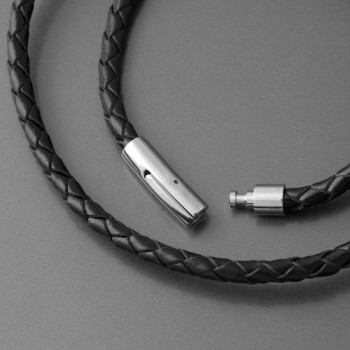 Flechtlederarmband schwarz Edelstahl Steckverschluss, Länge 20cm