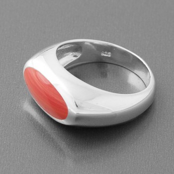 Ring Silber oval Koralle rot, Größe 52