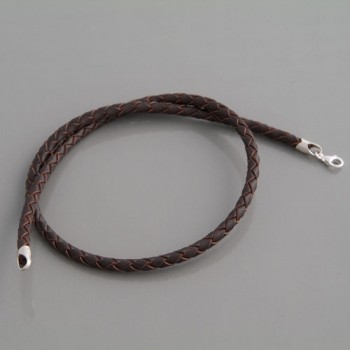 Flecht-Lederband braun 4 mm, Länge 80cm