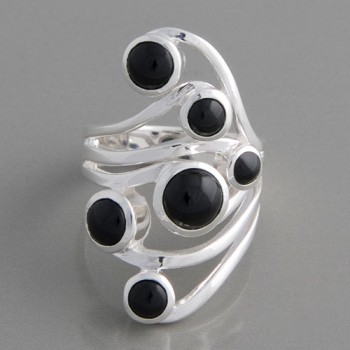 Silberring Onyx Sechstett Ringgröße 60