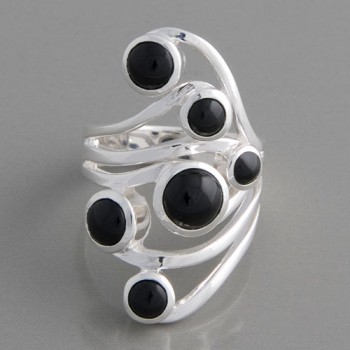 Silberring Onyx Sechstett Ringgröße 58