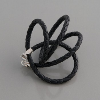 Flecht-Lederband schwarz 2mm, Länge 90cm