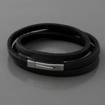 Lederarmband, 3-reihig, schwarz, 4 mm, Länge 18cm