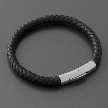 Lederarmband geflochten, schwarz, Länge 20cm