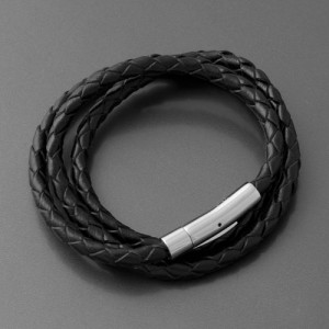 Flechtlederarmband schwarz Edelstahl Steckverschluss, Länge 19cm