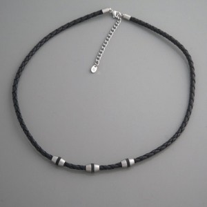 Kette Leder, schwarz Edelstahl FL Paris, Länge 45cm und 50cm