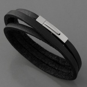 Lederarmband, 3-reihig, schwarz, 4 mm, Länge 21cm