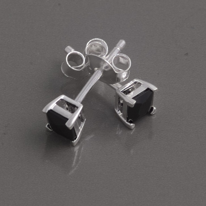 Silber Ohrstecker Zirkonia schwarz, 4mm