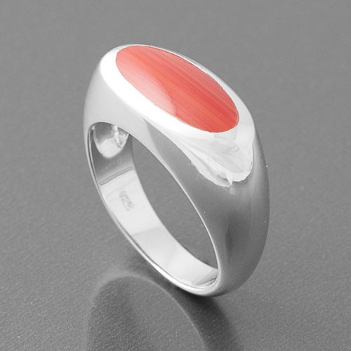 Ring Silber oval Koralle rot