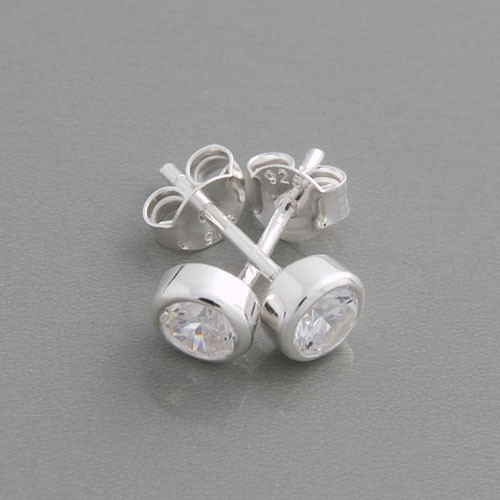 Ohrstecker Silber rund Zirkonia, 3 mm
