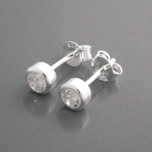 Ohrstecker Silber rund Zirkonia, 4 mm