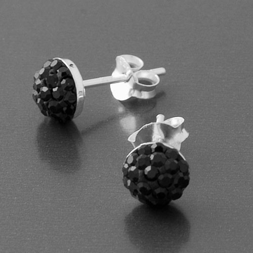 Ohrstecker rund Kristalle schwarz