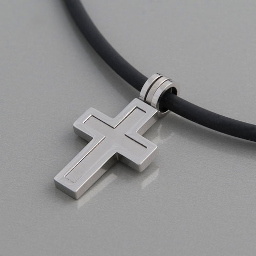 COOLSTEELANDBEYOND Dünnen und Kleinen Edelstahl Kreuz Anhänger Halskette für Damen für Herren Farbe Silber mit 50cm Seil-Kette 