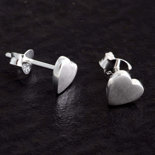 Silber Sterling Ohrstecker Ohrringe Herz matt Silber 925 | aus